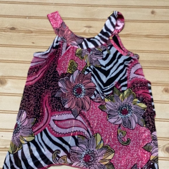 Pogo Club of NY Metallic Pink Floral Zebra Sequin Bling Layered Girls Top 6/6X - Picture 5 of 8